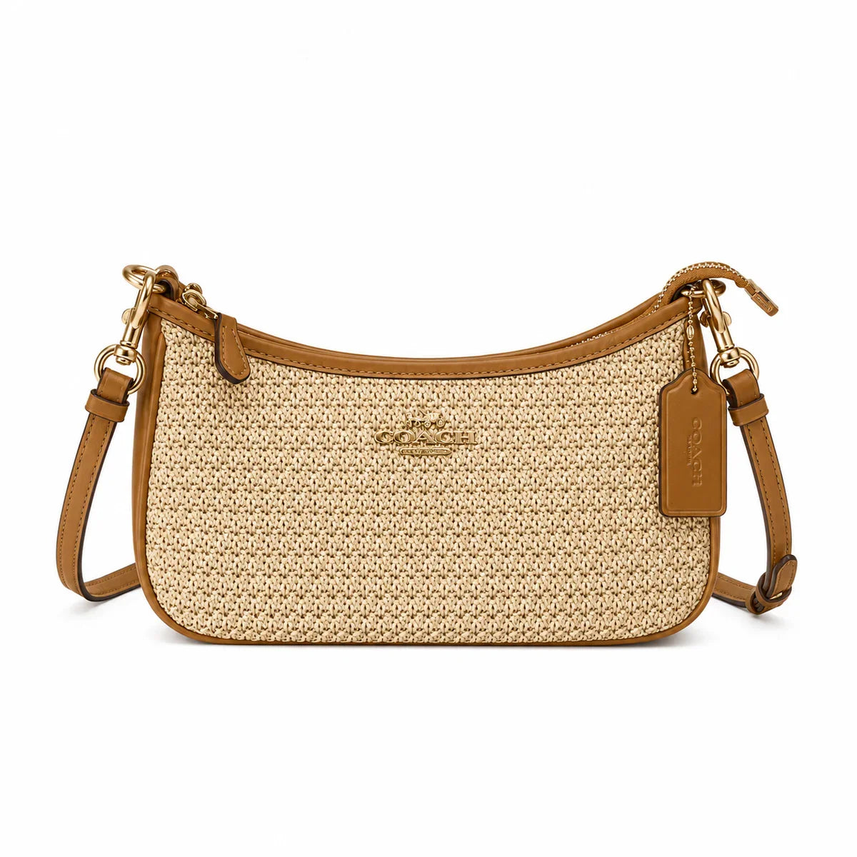 Teri Shoulder Bag in Straw - Brass/Natural