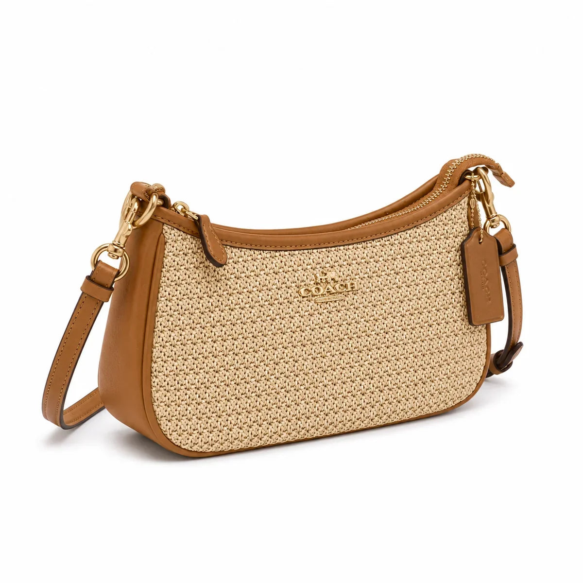 Teri Shoulder Bag in Straw - Brass/Natural