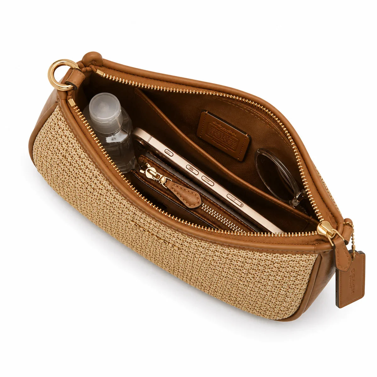 Teri Shoulder Bag in Straw - Brass/Natural