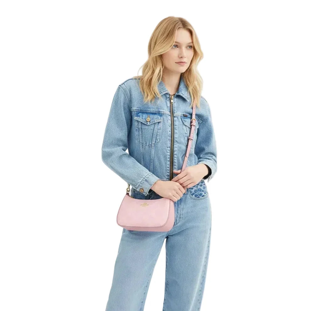 Teri Shoulder Bag In Signature Canvas  - Gold/Pink