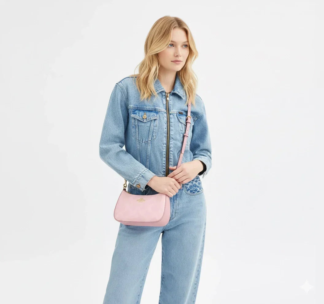 Teri Shoulder Bag In Signature Canvas  - Gold/Powder Pink