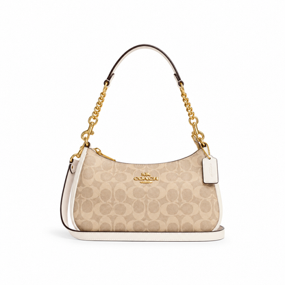 Teri Shoulder Bag In Signature Canvas - Gold/Sand/Chalk