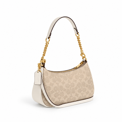 Teri Shoulder Bag In Signature Canvas - Gold/Sand/Chalk